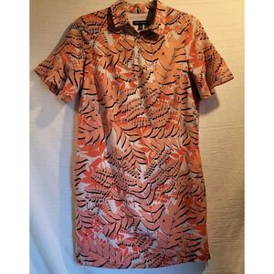 Banana Republic Med Peach White Shift Shirt Dress Pockets Flounce Sleeve Buttons